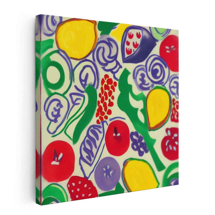 Color Explosion Harvest: Abstract Expressionist Fruit and Vegetable Canvas Art Print