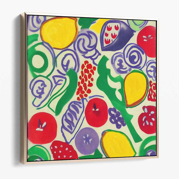 Color Explosion Harvest: Abstract Expressionist Fruit and Vegetable Canvas Art Print