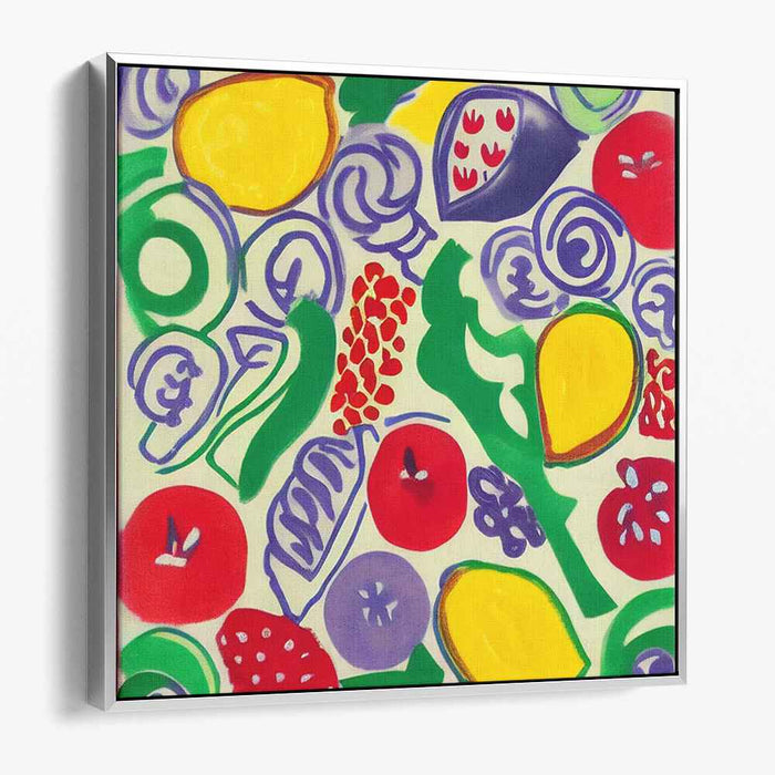 Color Explosion Harvest: Abstract Expressionist Fruit and Vegetable Canvas Art Print