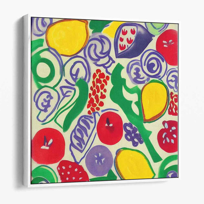 Color Explosion Harvest: Abstract Expressionist Fruit and Vegetable Canvas Art Print