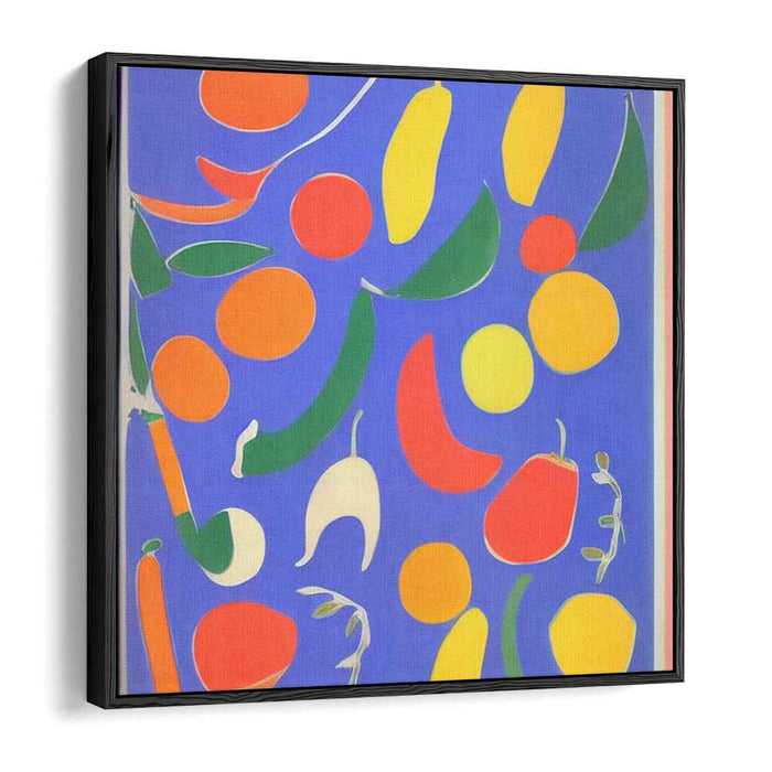 Juicy Mirage Symphony: Vibrant Abstract Fruit Shapes on Blue Canvas Art