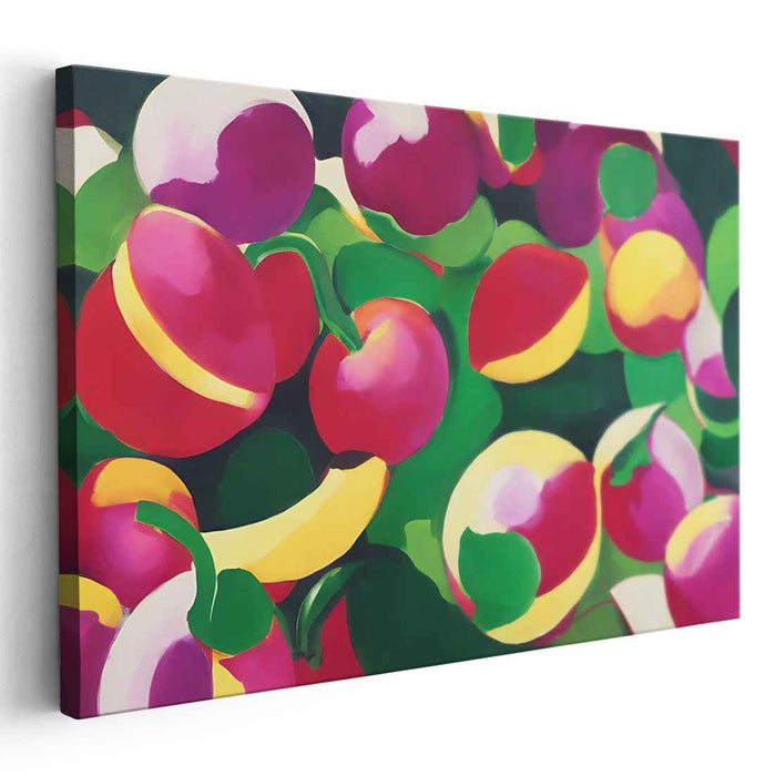 Lush Chromatic Harmony: Bold Fruits and Foliage Abstract Canvas Art