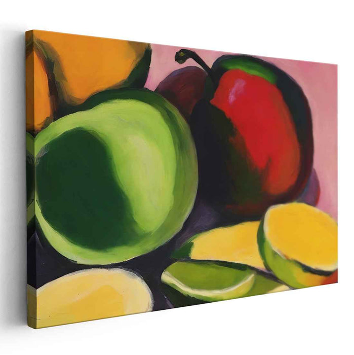 Urban Equilibrium: Contemporary Still Life with Apple, Pepper, and Mango