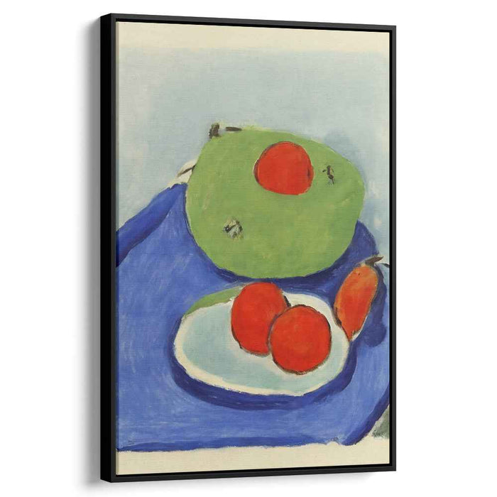 Crimson Symphony Under Indigo Sky: Bold Red Fruits on Blue Canvas Art Print