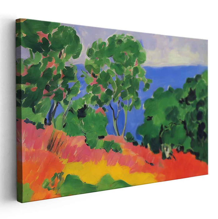 Vibrant Hillside Overlooking the Sea: Fauvist Landscape Canvas Art Print