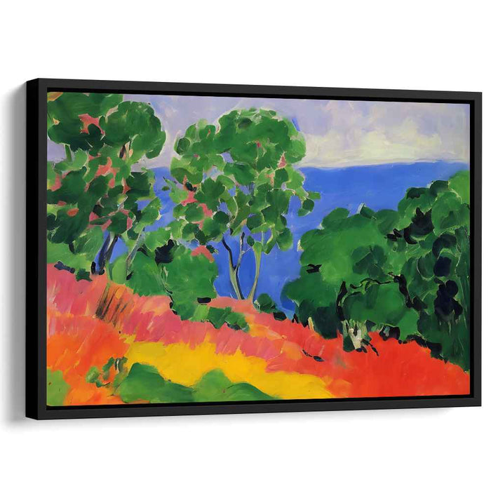 Vibrant Hillside Overlooking the Sea: Fauvist Landscape Canvas Art Print