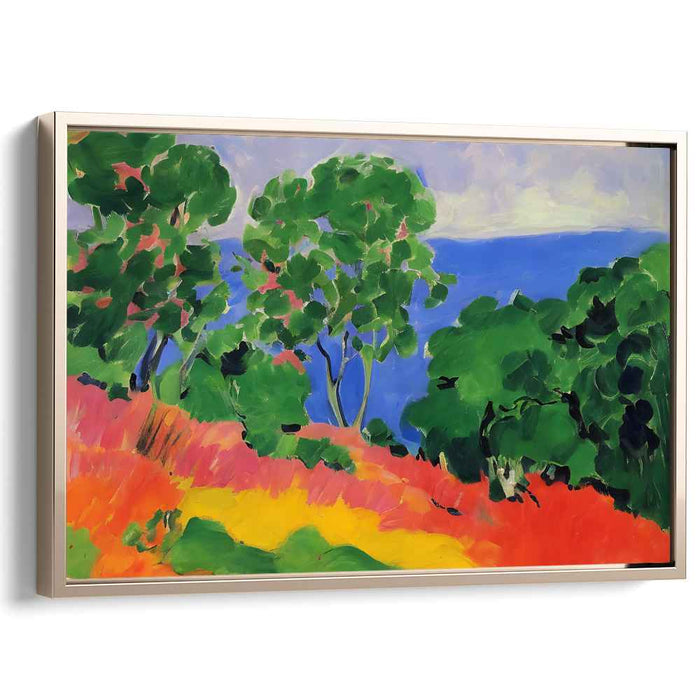 Vibrant Hillside Overlooking the Sea: Fauvist Landscape Canvas Art Print