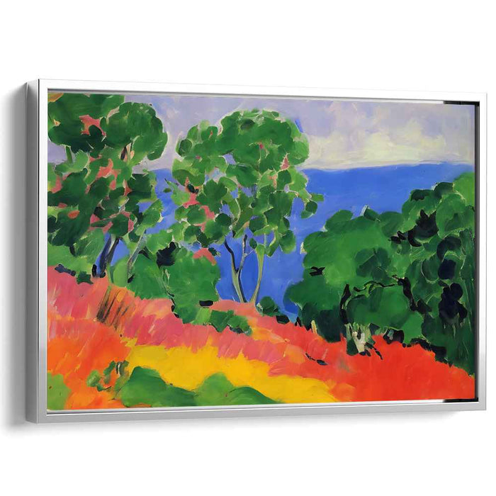 Vibrant Hillside Overlooking the Sea: Fauvist Landscape Canvas Art Print