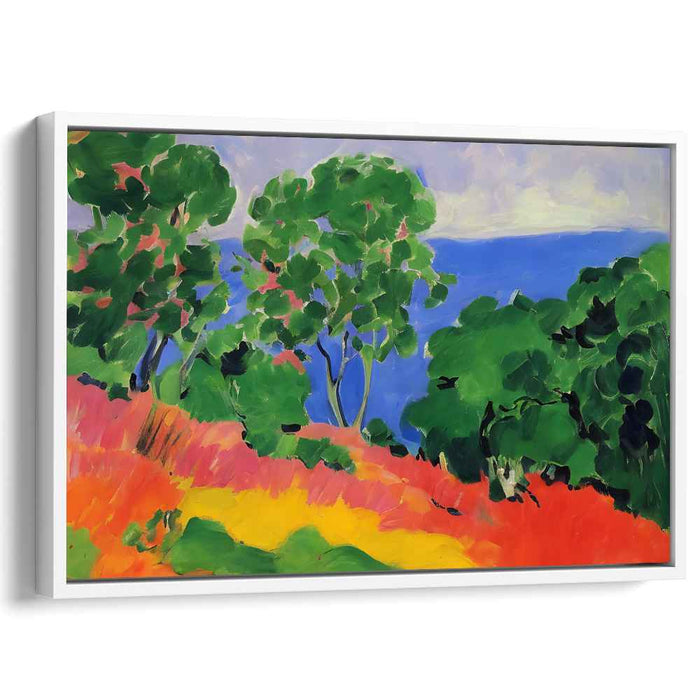 Vibrant Hillside Overlooking the Sea: Fauvist Landscape Canvas Art Print