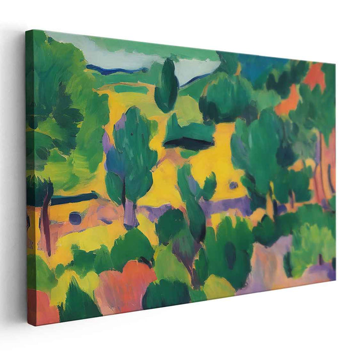 Verdant Summer Bliss: Fauvist-Inspired Lush Landscape Canvas Art