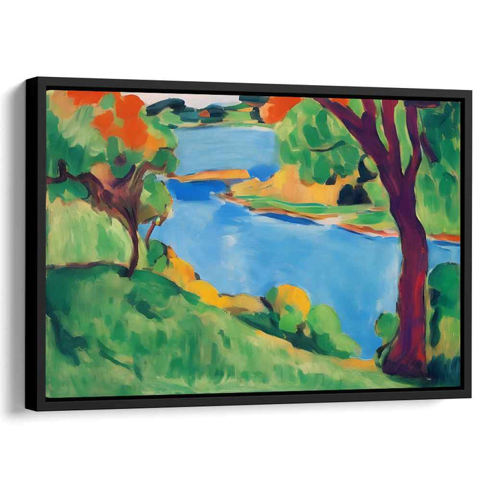 Sunlit Riverside Serenity: Fauvist Landscape Canvas Art Print