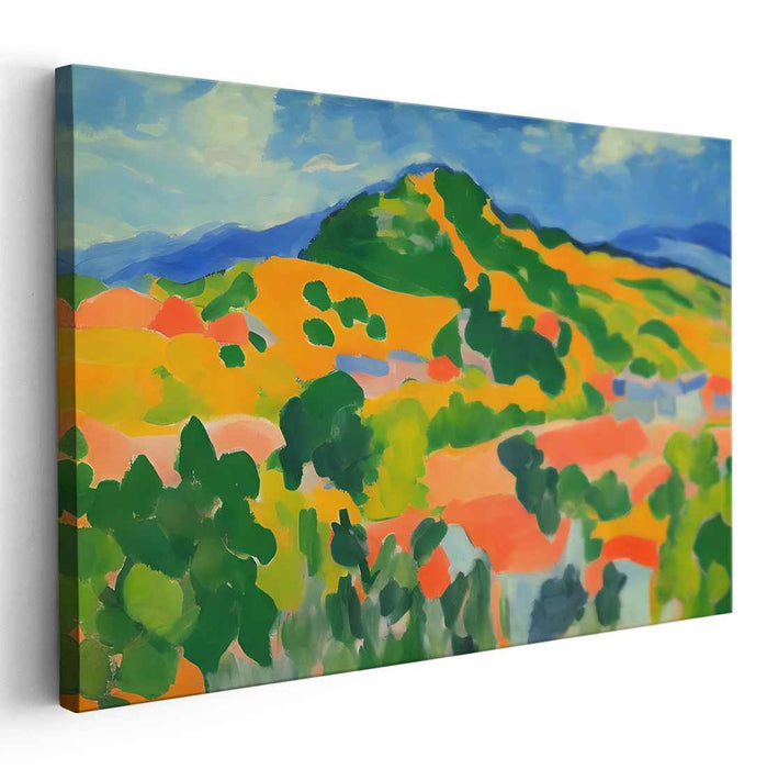 Lush Mountain Vista: Vibrant Fauvist-Inspired Landscape Canvas Art