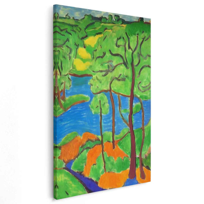 Lush Riverbend: Fauvist Landscape Canvas Art Print