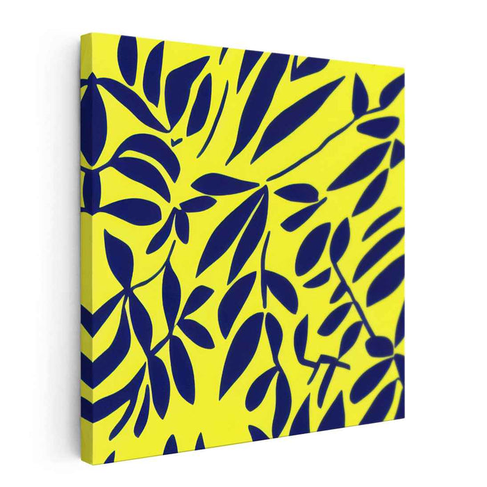 Bold Contrast: Abstract Leaf Silhouettes on Vibrant Yellow Canvas