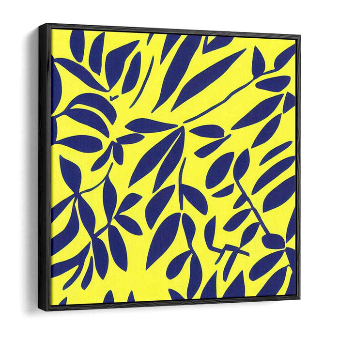 Bold Contrast: Abstract Leaf Silhouettes on Vibrant Yellow Canvas