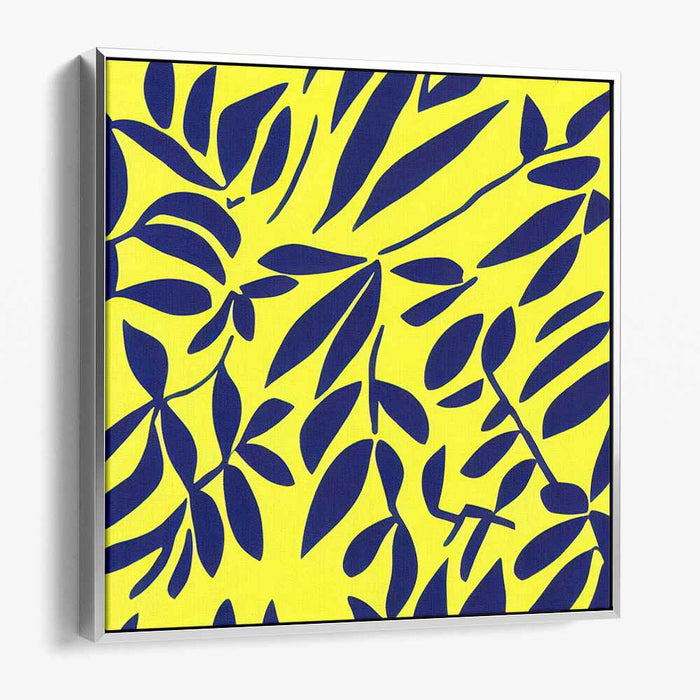 Bold Contrast: Abstract Leaf Silhouettes on Vibrant Yellow Canvas