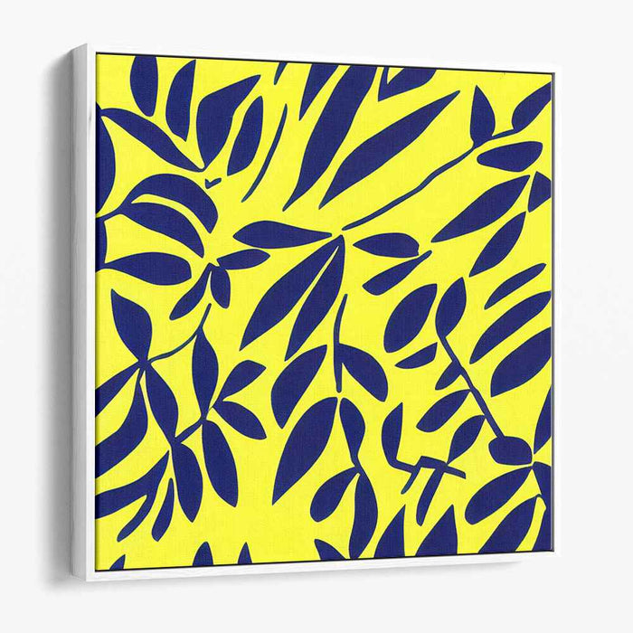 Bold Contrast: Abstract Leaf Silhouettes on Vibrant Yellow Canvas