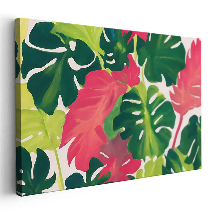 Lush Green Melody: Vibrant Green and Red Botanical Canvas Art Print