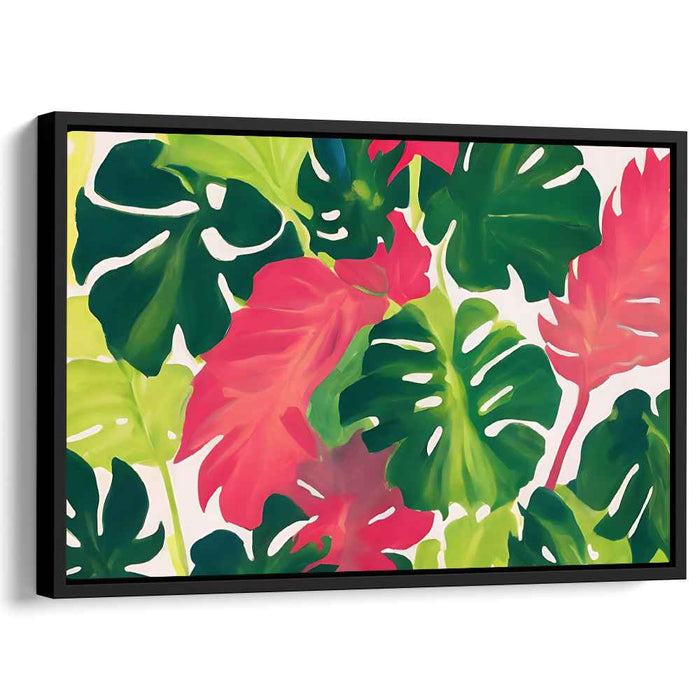 Lush Green Melody: Vibrant Green and Red Botanical Canvas Art Print