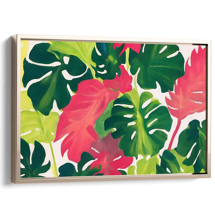 Lush Green Melody: Vibrant Green and Red Botanical Canvas Art Print