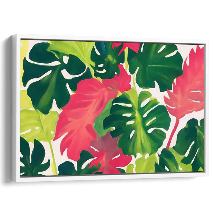 Lush Green Melody: Vibrant Green and Red Botanical Canvas Art Print