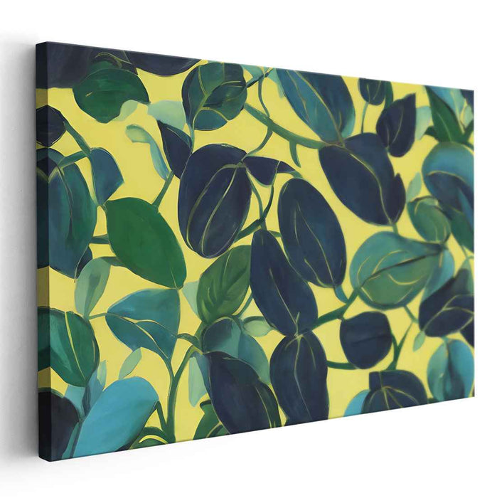 Chlorophyll Dreamscape Delight: Modern Botanical Leafy Green and Yellow Canvas Art Print