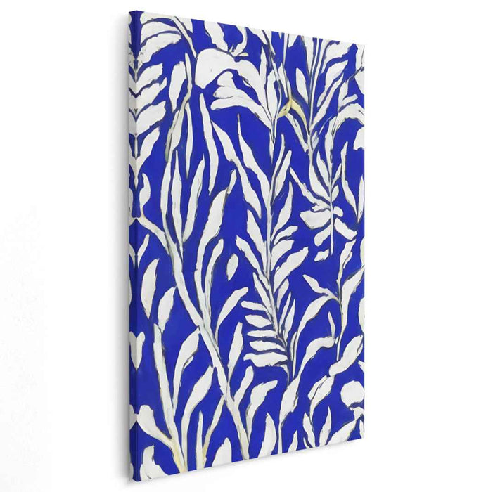 Regal Elegance Nocturne: Luxurious Cobalt and Gold Leaf Pattern Canvas Art