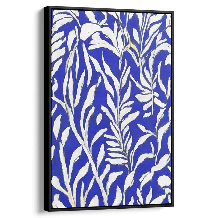 Regal Elegance Nocturne: Luxurious Cobalt and Gold Leaf Pattern Canvas Art