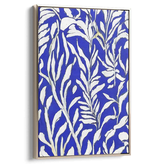 Regal Elegance Nocturne: Luxurious Cobalt and Gold Leaf Pattern Canvas Art
