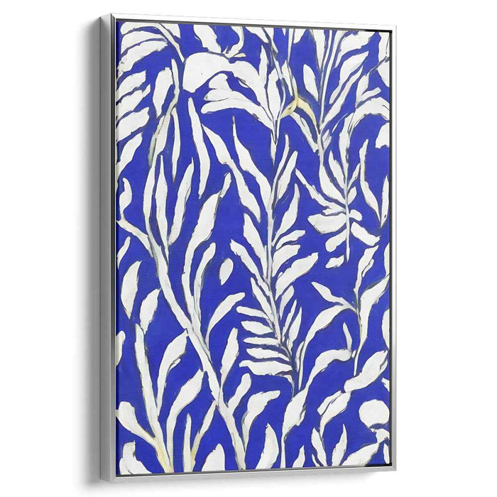 Regal Elegance Nocturne: Luxurious Cobalt and Gold Leaf Pattern Canvas Art