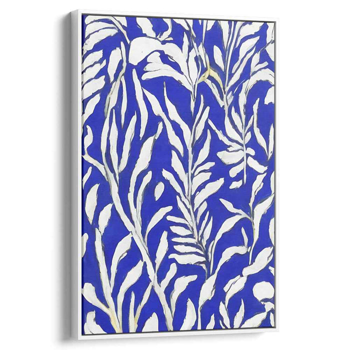 Regal Elegance Nocturne: Luxurious Cobalt and Gold Leaf Pattern Canvas Art