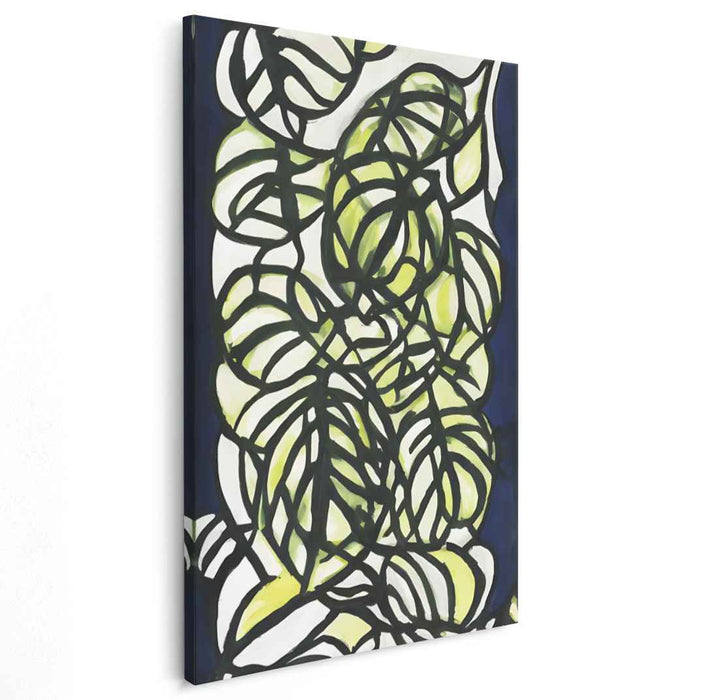 Abstract Foliage: Vibrant Green and Blue Leaf Patterns Canvas Art