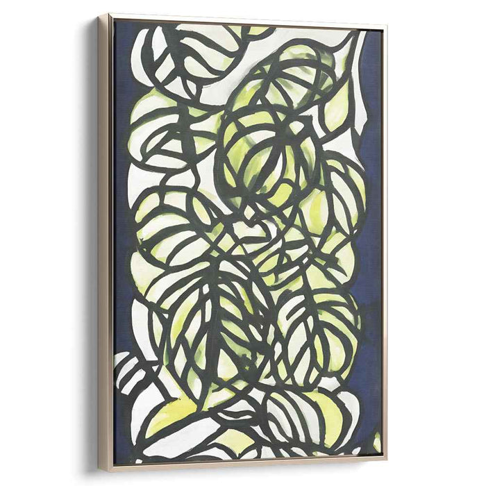 Abstract Foliage: Vibrant Green and Blue Leaf Patterns Canvas Art