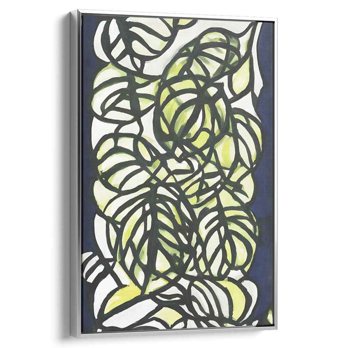 Abstract Foliage: Vibrant Green and Blue Leaf Patterns Canvas Art