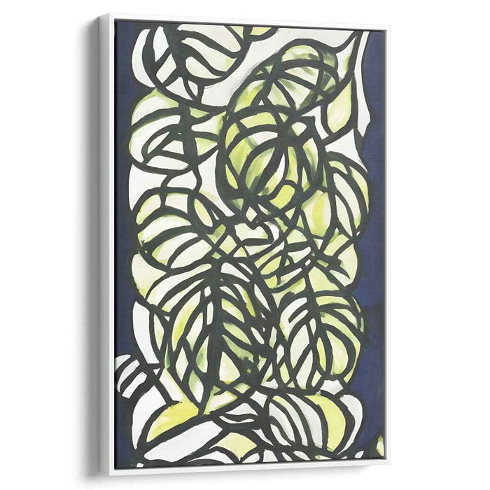 Abstract Foliage: Vibrant Green and Blue Leaf Patterns Canvas Art