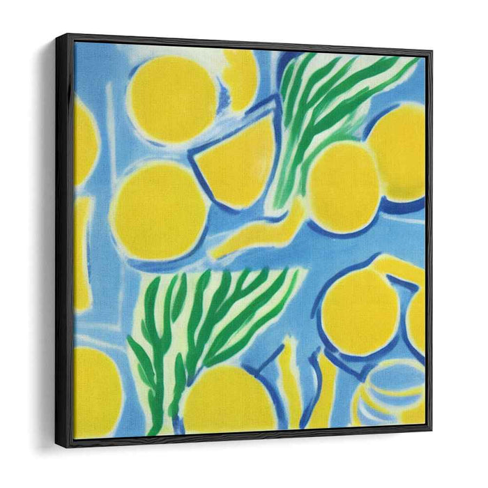 Citrus Whispers in Green Hues: Abstract Lemon and Leaves Canvas Art