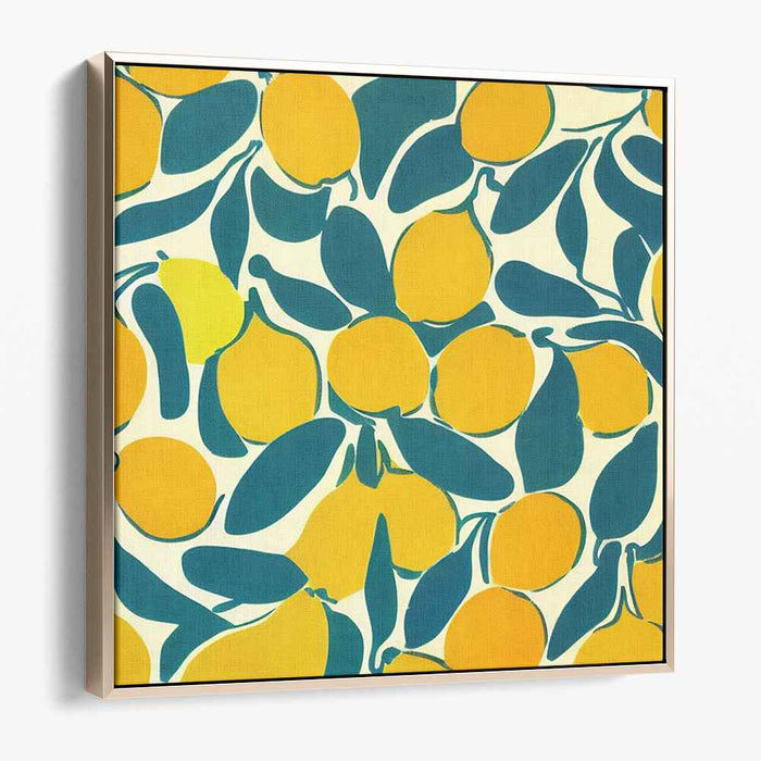 Citrus Sunshine Dance: Vibrant Lemon and Leaf Pop Art Canvas