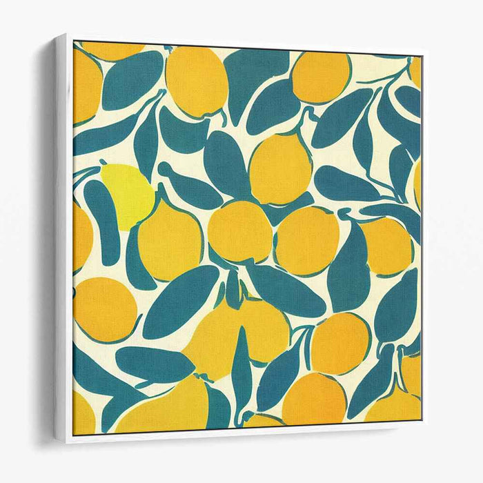 Citrus Sunshine Dance: Vibrant Lemon and Leaf Pop Art Canvas