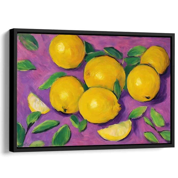 Zesty Harmony: Bold Still Life with Lemons on Purple Canvas Art Print