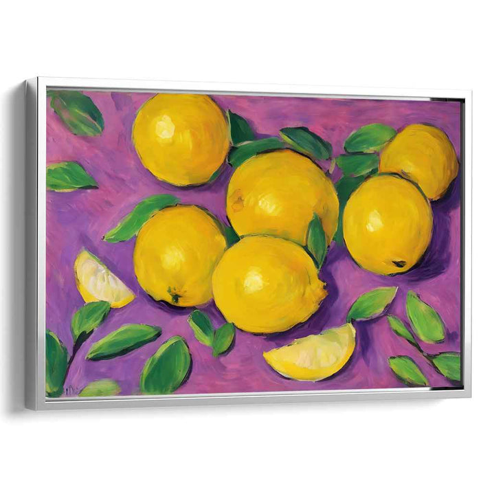 Zesty Harmony: Bold Still Life with Lemons on Purple Canvas Art Print