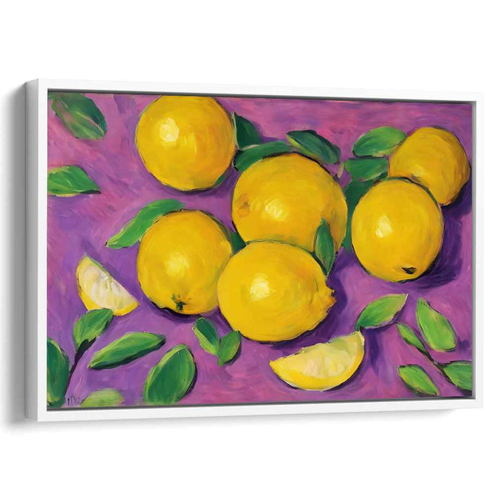 Zesty Harmony: Bold Still Life with Lemons on Purple Canvas Art Print