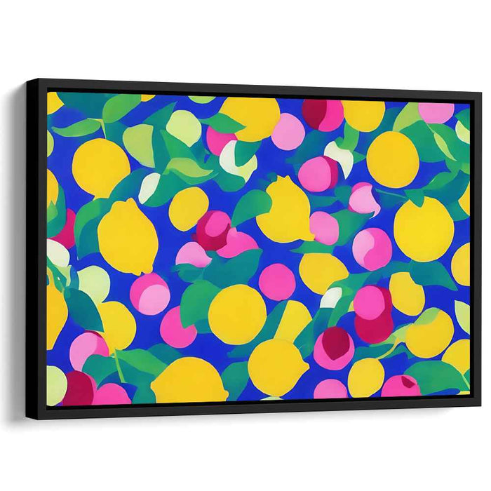 Fruitful Depths: Bold Blue Background with Colorful Fruits Canvas Art Print