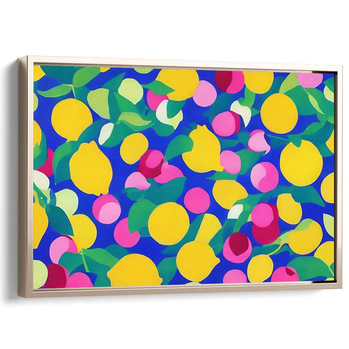 Fruitful Depths: Bold Blue Background with Colorful Fruits Canvas Art Print