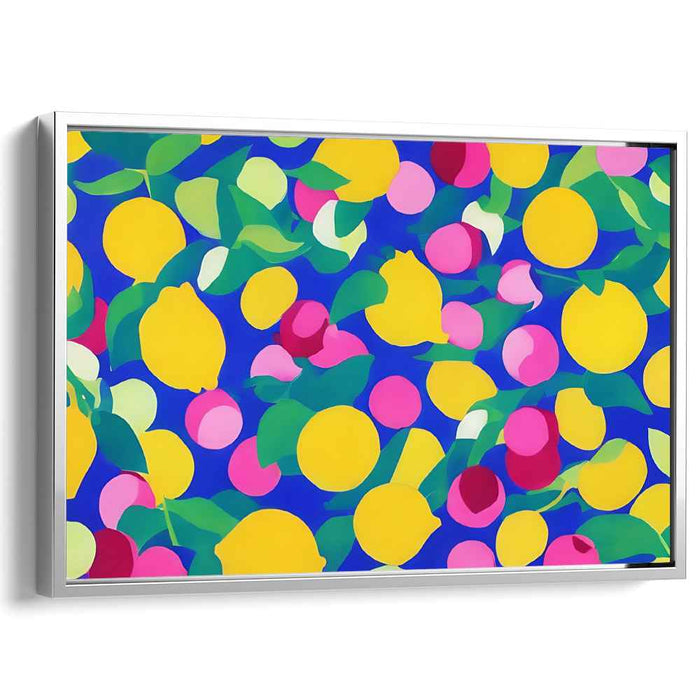 Fruitful Depths: Bold Blue Background with Colorful Fruits Canvas Art Print
