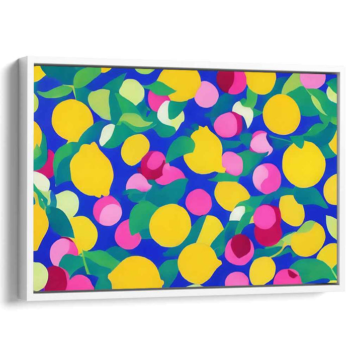 Fruitful Depths: Bold Blue Background with Colorful Fruits Canvas Art Print