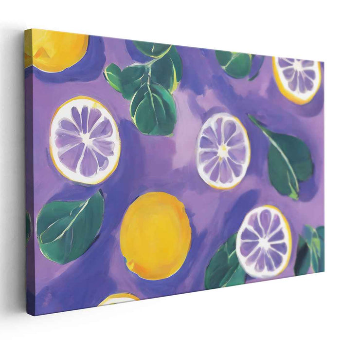 Modern Zest: Contemporary Citrus and Leaves Canvas Art Print