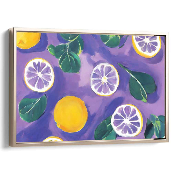 Modern Zest: Contemporary Citrus and Leaves Canvas Art Print