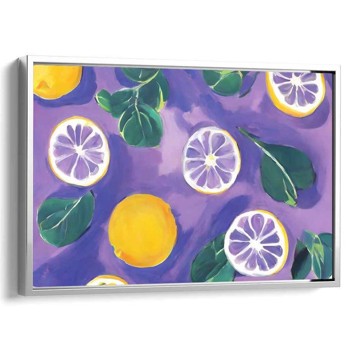 Modern Zest: Contemporary Citrus and Leaves Canvas Art Print