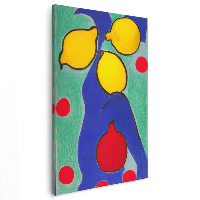 Whimsical Harvested Dreams: Abstract Fruits and Figure Canvas Art Print