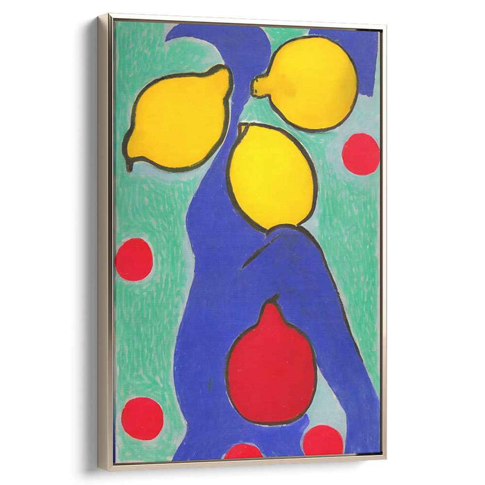 Whimsical Harvested Dreams: Abstract Fruits and Figure Canvas Art Print